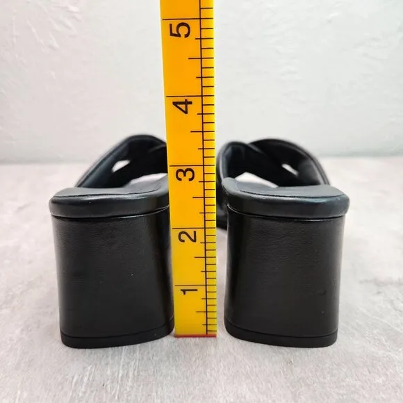Paul Green Square Toe Mule Sandals Black Leather Dressy Slip On Block Heel Shoes