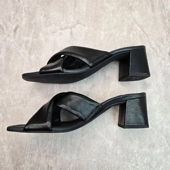 Paul Green Square Toe Mule Sandals Black Leather Dressy Slip On Block Heel Shoes