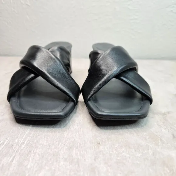 Paul Green Square Toe Mule Sandals Black Leather Dressy Slip On Block Heel Shoes