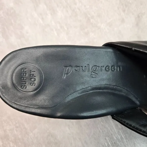 Paul Green Square Toe Mule Sandals Black Leather Dressy Slip On Block Heel Shoes
