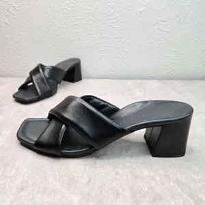 Paul Green Square Toe Mule Sandals Black Leather Dressy Slip On Block Heel Shoes