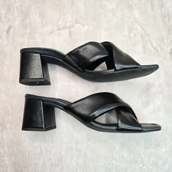 Paul Green Square Toe Mule Sandals Black Leather Dressy Slip On Block Heel Shoes