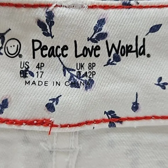 Peace Love World Women's Petite Cropped Raw Edge White Floral Jeans - Size 4P