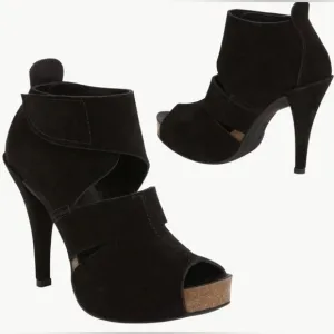 Pedro Garcia Charlie Peep Toe Cut Out Black Suede Bootie Sandals Heels 37.5 Or 7