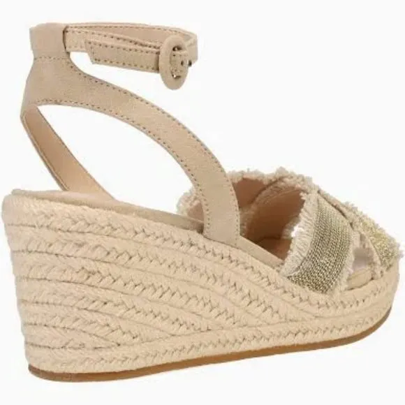 PELLE MODA Konner Wedge Sandals in Natural Linen Beige Suede Size 8.5 M