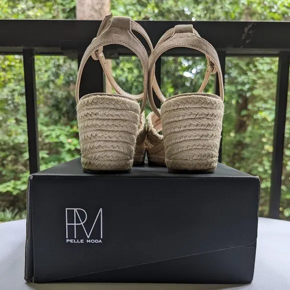 PELLE MODA Konner Wedge Sandals in Natural Linen Beige Suede Size 8.5 M