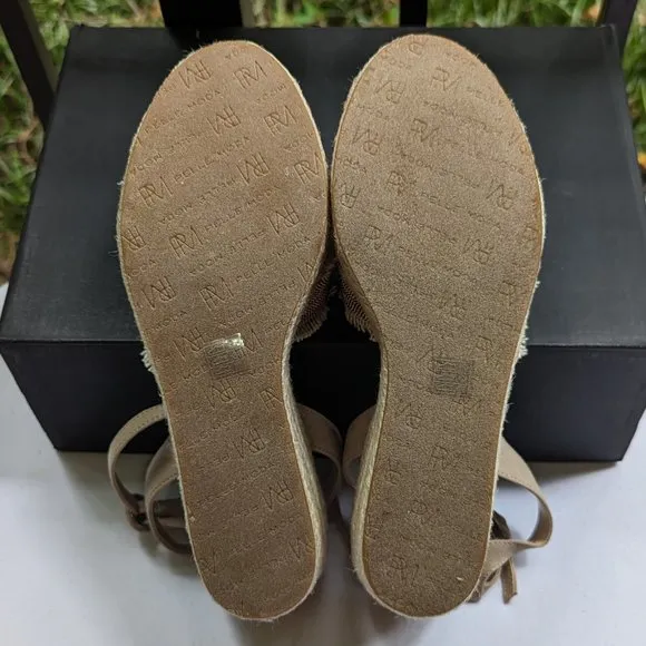 PELLE MODA Konner Wedge Sandals in Natural Linen Beige Suede Size 8.5 M