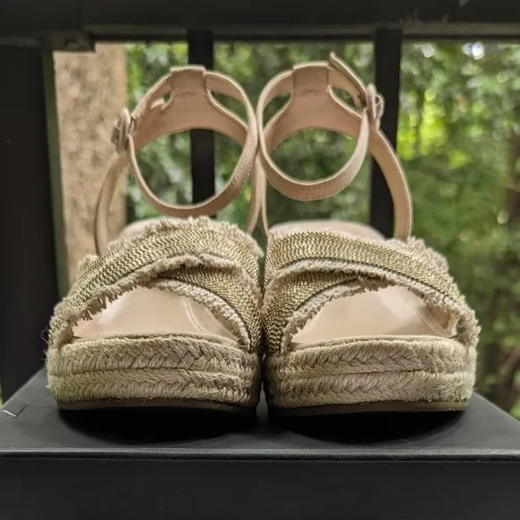 PELLE MODA Konner Wedge Sandals in Natural Linen Beige Suede Size 8.5 M