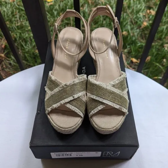PELLE MODA Konner Wedge Sandals in Natural Linen Beige Suede Size 8.5 M