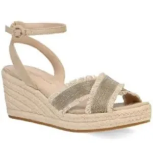 PELLE MODA Konner Wedge Sandals in Natural Linen Beige Suede Size 8.5 M