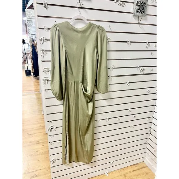 Petal &amp; Pup 3/4 Sleeve V-Neck Yonder Slit Maxi Dress Olive Women's Size US 2