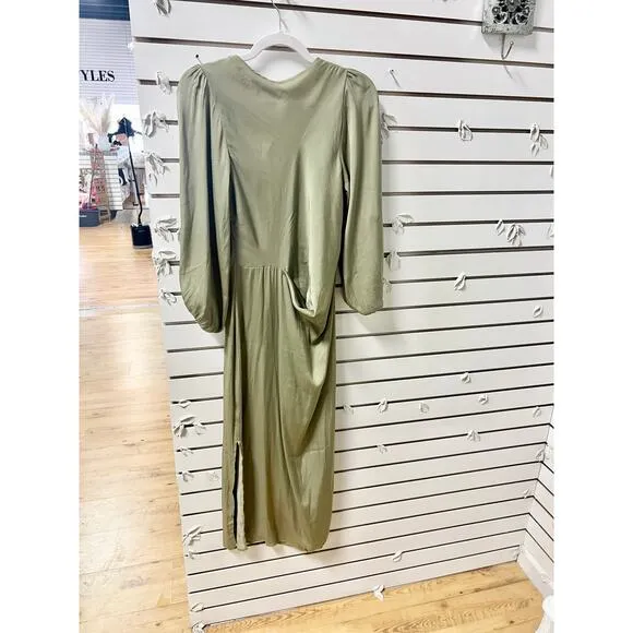 Petal &amp; Pup 3/4 Sleeve V-Neck Yonder Slit Maxi Dress Olive Women's Size US 2