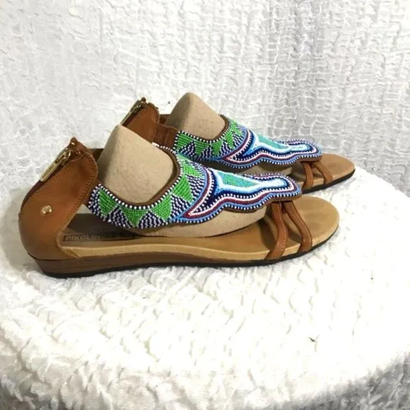 Pikolinos Maasai Beaded Leather Sandals Size 41