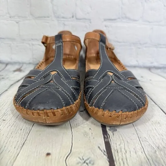 Pikolinos Sandals Women Size 9-9.5 US 40 EU Leather T-Strap Brown Vallerta Shoes