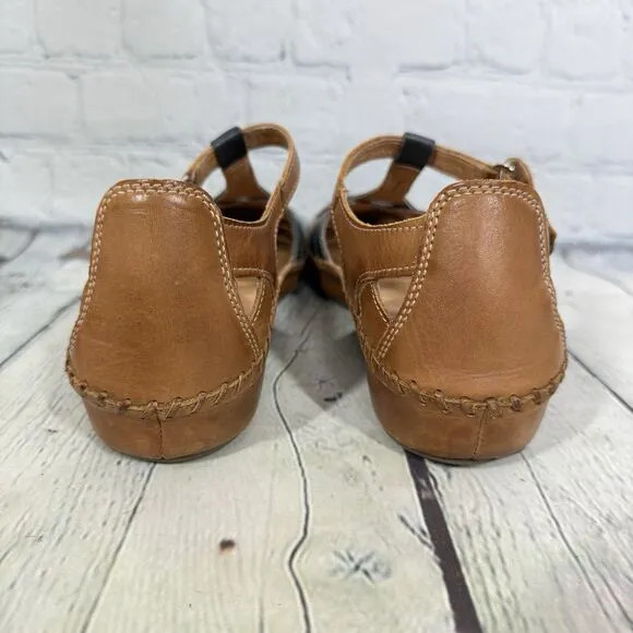 Pikolinos Sandals Women Size 9-9.5 US 40 EU Leather T-Strap Brown Vallerta Shoes