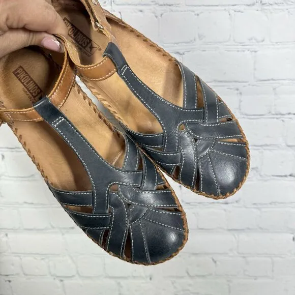 Pikolinos Sandals Women Size 9-9.5 US 40 EU Leather T-Strap Brown Vallerta Shoes