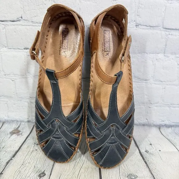 Pikolinos Sandals Women Size 9-9.5 US 40 EU Leather T-Strap Brown Vallerta Shoes