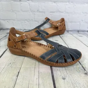 Pikolinos Sandals Women Size 9-9.5 US 40 EU Leather T-Strap Brown Vallerta Shoes
