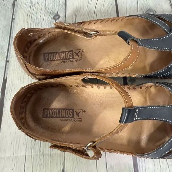 Pikolinos Sandals Women Size 9-9.5 US 40 EU Leather T-Strap Brown Vallerta Shoes