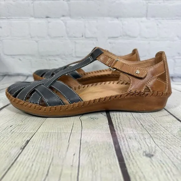 Pikolinos Sandals Women Size 9-9.5 US 40 EU Leather T-Strap Brown Vallerta Shoes