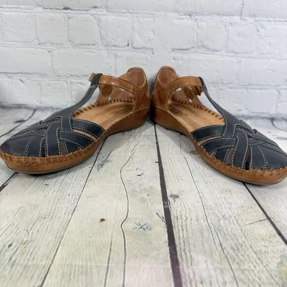 Pikolinos Sandals Women Size 9-9.5 US 40 EU Leather T-Strap Brown Vallerta Shoes