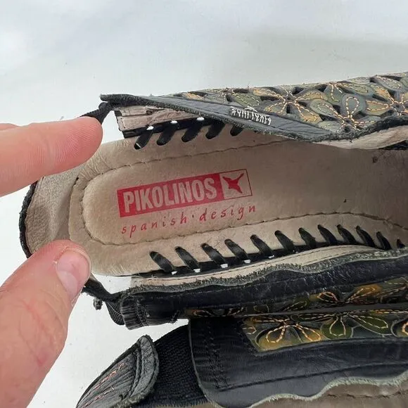 Pikolinos Slingback Sandals Women's 7.5 Multicolor Leather Floral Almond Toe