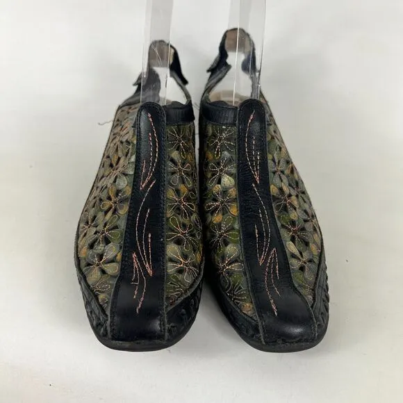 Pikolinos Slingback Sandals Women's 7.5 Multicolor Leather Floral Almond Toe