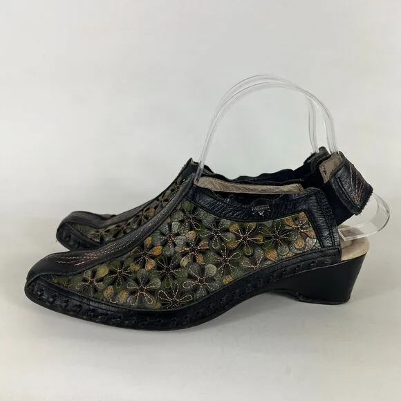 Pikolinos Slingback Sandals Women's 7.5 Multicolor Leather Floral Almond Toe