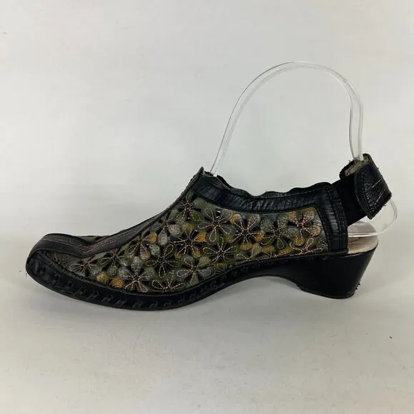 Pikolinos Slingback Sandals Women's 7.5 Multicolor Leather Floral Almond Toe