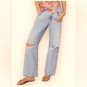 Pilcro Anthropologie Slim Straight Jeans 25P Light Wash Distressed Wide Leg