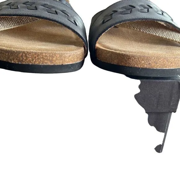 Pinaz Black Leather Slip In Sandals Size 8 EU 38