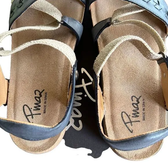 Pinaz Black Leather Slip In Sandals Size 8 EU 38