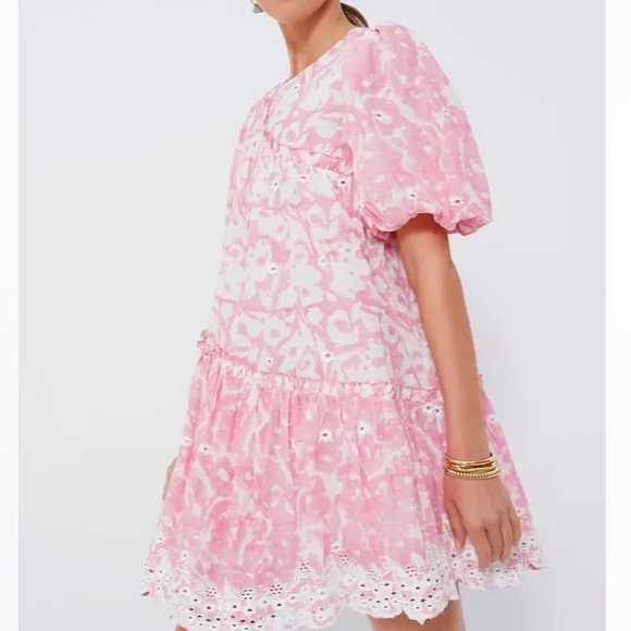 Pink Milena Asymmetric Schiffli Mini DressASH &amp; EDEN