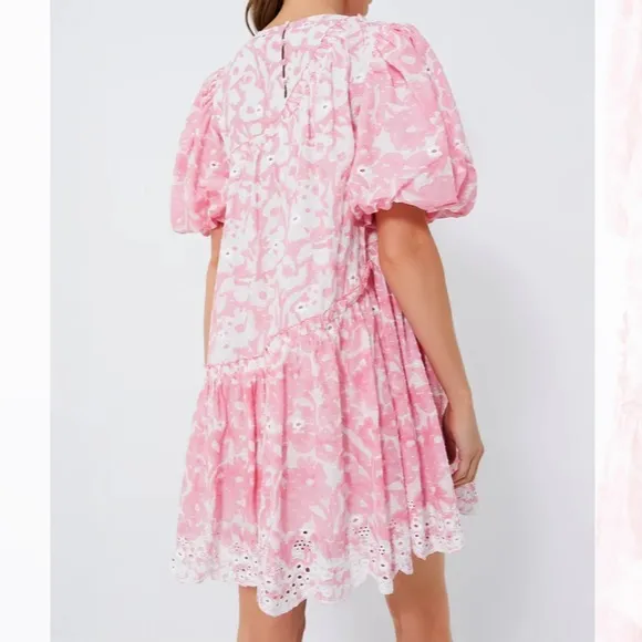 Pink Milena Asymmetric Schiffli Mini DressASH &amp; EDEN