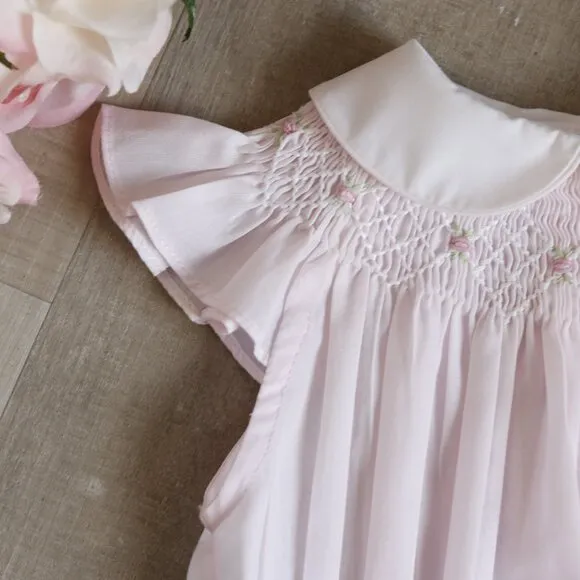 Pink Smocked Romper Flutter Sleeve Feltman Brothers Friedknit 3 Months NWT