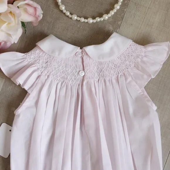 Pink Smocked Romper Flutter Sleeve Feltman Brothers Friedknit 3 Months NWT