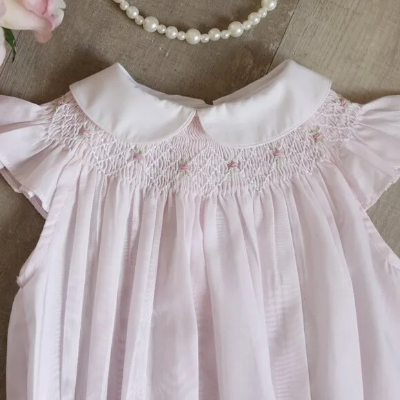 Pink Smocked Romper Flutter Sleeve Feltman Brothers Friedknit 3 Months NWT