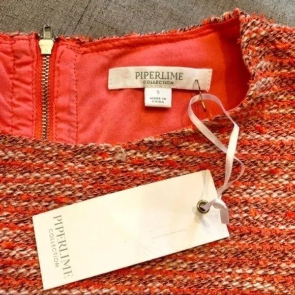 Piperlime Orange Tweed Short Sleeve Mini Sheath Dress Small Nwt