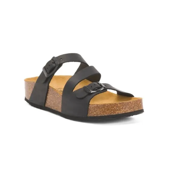 PLAKTON Black Made In Spain Leather Bolino Comfort Footbed Sandals