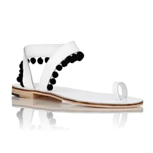 Playful and Gorgeously Crafted Alvaro ‘Angela’ Pom-Pom Sandals in White