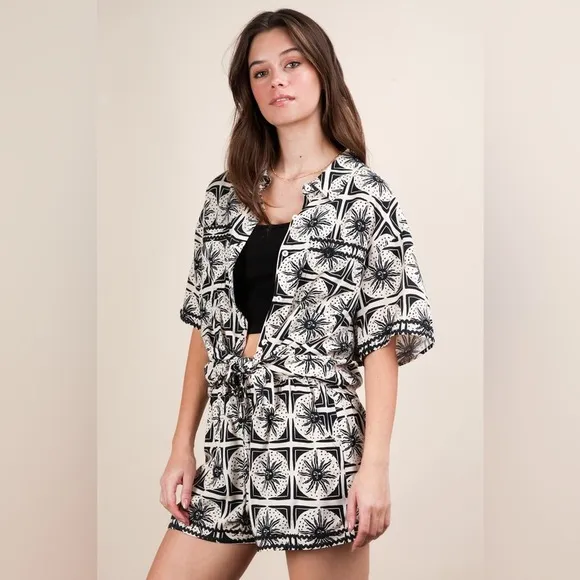 Plus Size Tropical Printed Shirt Top &amp; Shorts Set