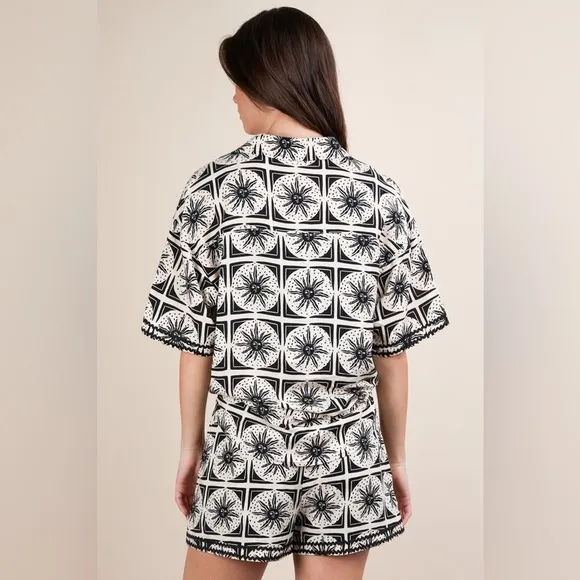 Plus Size Tropical Printed Shirt Top &amp; Shorts Set