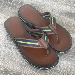 Polo by Ralph Lauren Leather Sullivan Flip-Flop Navy Green Striped Straps Preppy