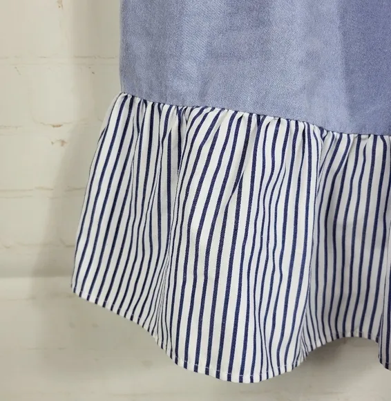 Pomander Place Tuckernuck Preppy Feminine Quinn Tiered Mini Dress Blue Stripe XS