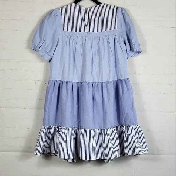 Pomander Place Tuckernuck Preppy Feminine Quinn Tiered Mini Dress Blue Stripe XS