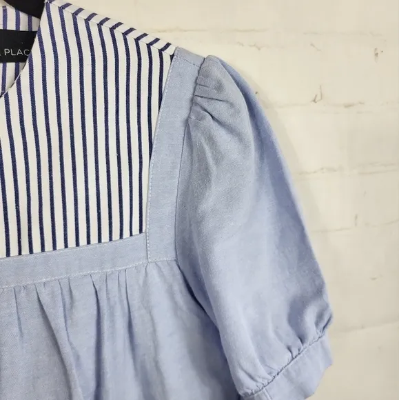 Pomander Place Tuckernuck Preppy Feminine Quinn Tiered Mini Dress Blue Stripe XS