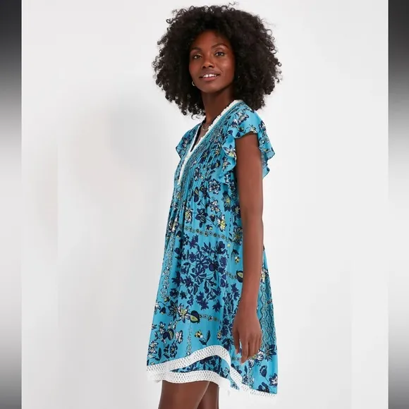 Poupette St. Barth Sasha Sky Botanical Floral Minidress Size L