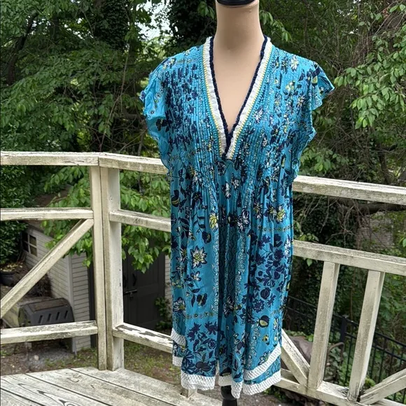 Poupette St. Barth Sasha Sky Botanical Floral Minidress Size L