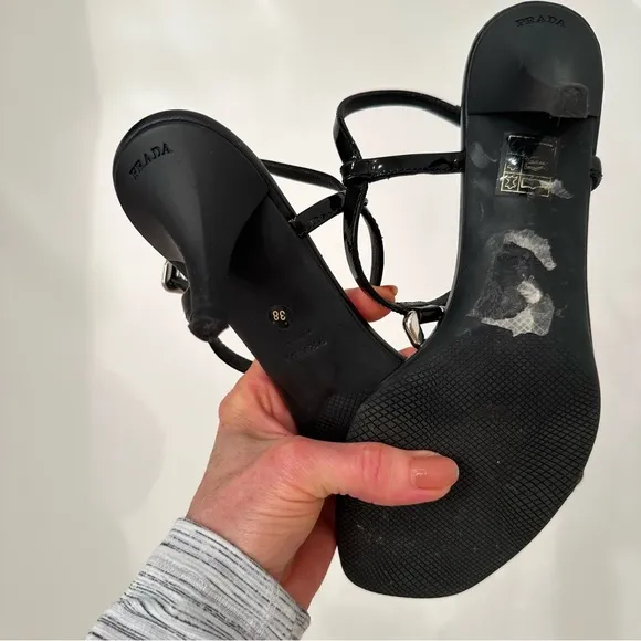 Prada Black Patent Sandals 38