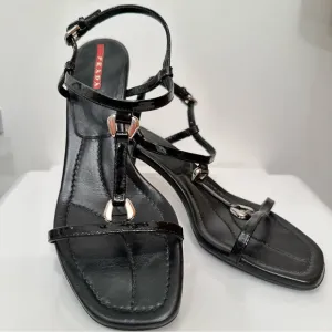 Prada Black Patent Sandals 38